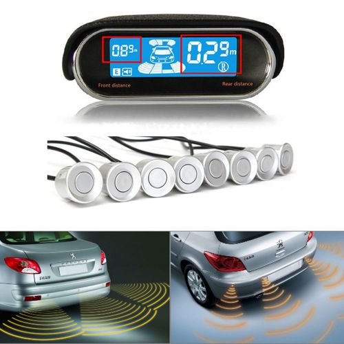 New auto silver 8 parking sensor led display car reverse backup radar system kit