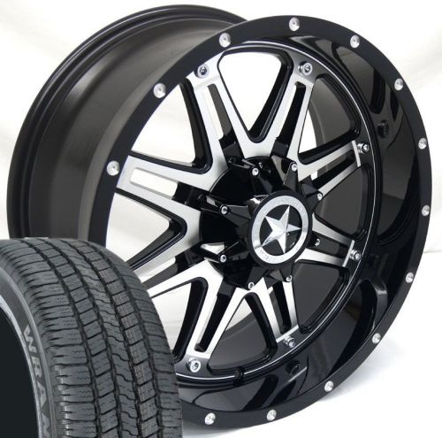 20&#034; black cnc face lonestar outlaw wheels tires chevy ford 275/55/20 20x9 6 lug