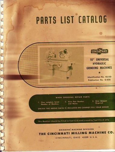 Cincinnati milling dh 10&#034; universal grinding machine parts manual