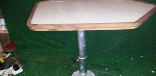 Marine floor mount pedestal table w adjustable height  aluminum base teak trim