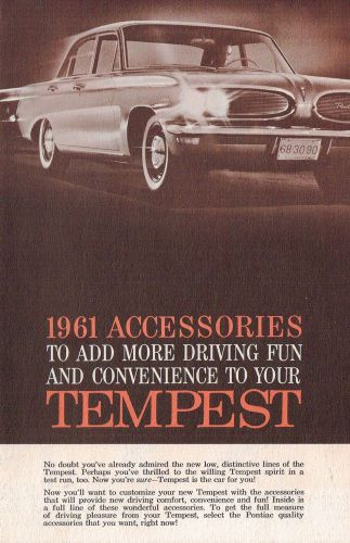 1961 pontiac tempest accessories brochure: wheels,radio,rack,mats,a/c,decor