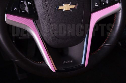 2012-2015 camaro pink carbon fiber steering wheel accent decal cover - chevy