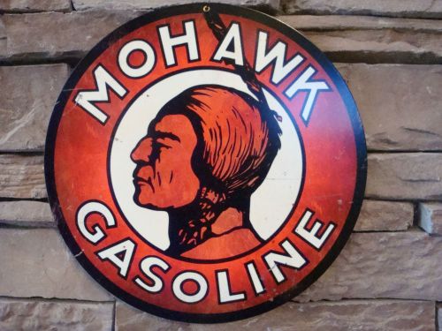 Mohawk gasoline 14&#034; advertising porcelain mohawk gas signs fuel petroleum indian