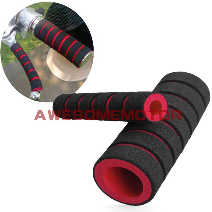 New universal motorcycle bike black & red sponge foam handlebar hand grip 1 set 