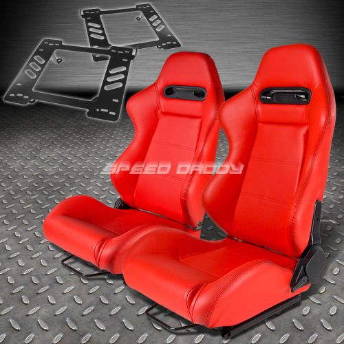 Pair type-r red pvc reclining racing seat+bracket for 97-06 wrangler tj suv
