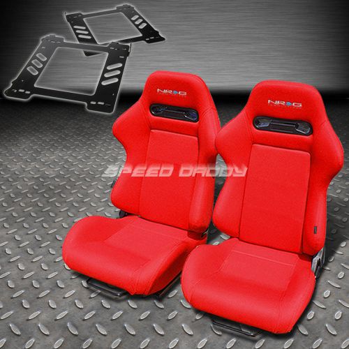 Pair nrg type-r style red cloth racing seat+bracket for 92-99 bmw e36 2-door
