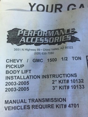 3 inch body lift kit for chevy/gmc 1500 1/2 ton pickup: fits years 2003-2005