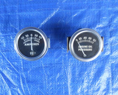 Vintage pair 60 amp &amp; 80lb oil pressure gauges gasser hot rat rod jalopy sw sun