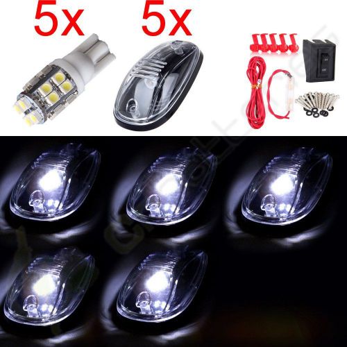 5x white 20-3528-smd 10smd led clear cab marker clearance lights + wiring kit