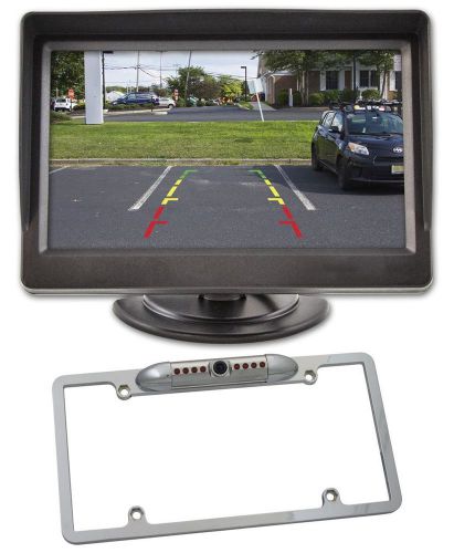 Rockville chrome full metal license plate camera + 4.3&#034; dash mount car monitor