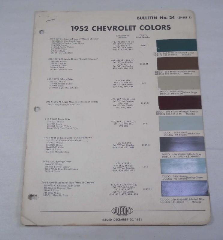 Antique chevrolet cars trucks colors for 1952 paint color chips chevy dupont