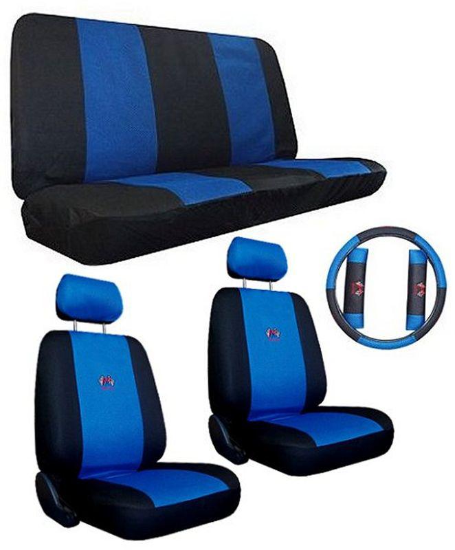 Blue black sport jersey racing car truck suv seat covers w/ racing logo pkg #c