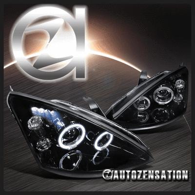 00-04 ford focus glossy piano black halo led drl projector headlights