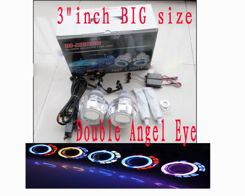 3" inch bi xenon headlight hid projector lens double angel eye kit h7 h4 h1 9005