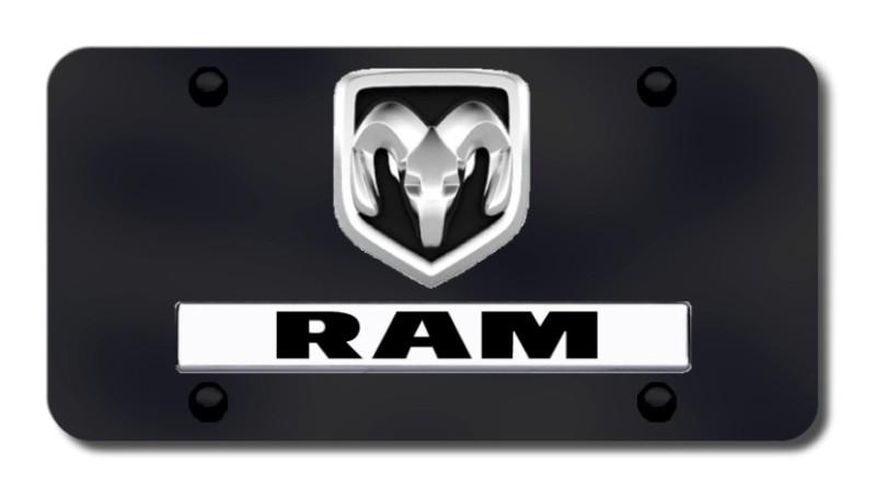 Chrysler dual ram (oem) logo chrome on black license plate made in usa genuine