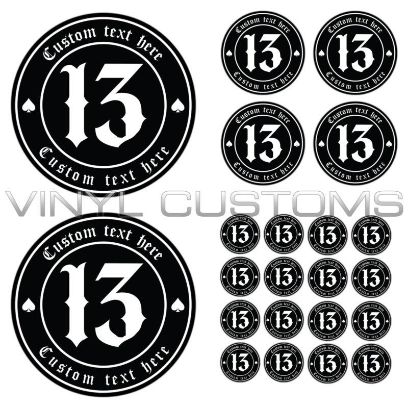 Custom lucky number 13 your text here vinyl decal sticker old english font a+