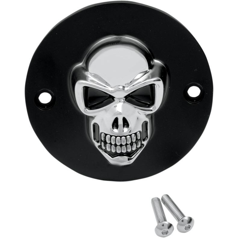 Drag specialties black with chrome 3-d skull points cover 2-hole for harley
