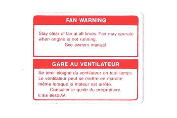 1981 1982 1983 1984 1985 1986 ford mustang electric fan warning decal