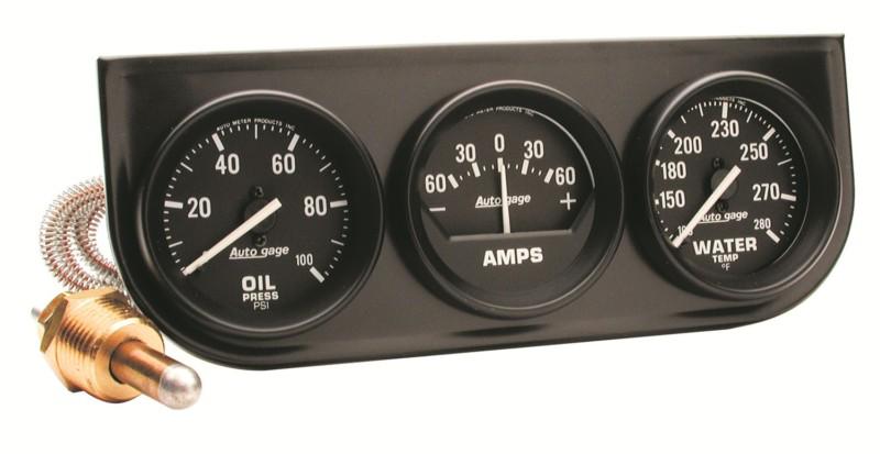 Auto meter 2393 autogage; oil/amp/water; black steel console