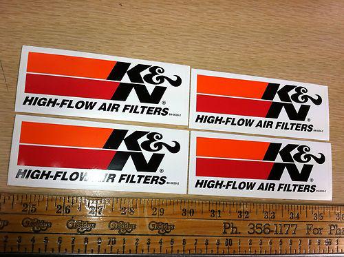 Lot of 4 k & n filters racing decals. 2 1/4 x 6.original and authentic.