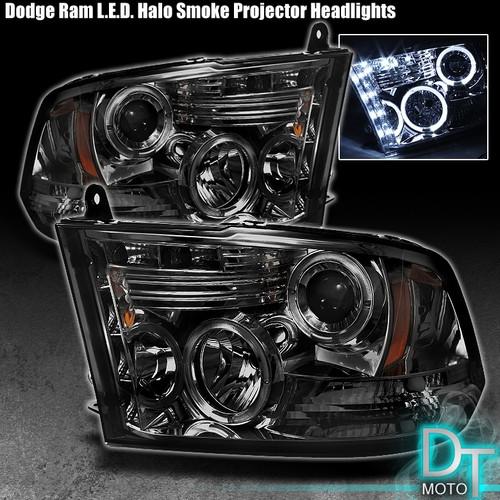 Smoked 09-13 dodge ram halo projector headlights +daytime drl led running lights