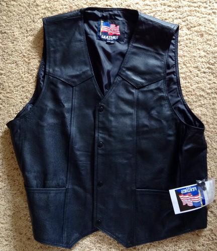 Leather men's 3xl black motorcycle vest
