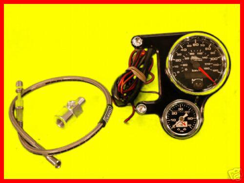 Rocker box mount speedo speedometer & oil gauge harley chopper bobber softail