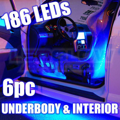 6pc blue led under car under body neon glow lights kit