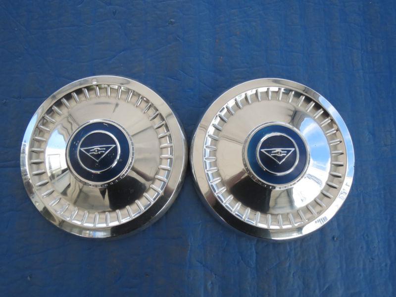 1 set of 2 used 62 63 64 chevy corvair dog dish hubcaps sg3