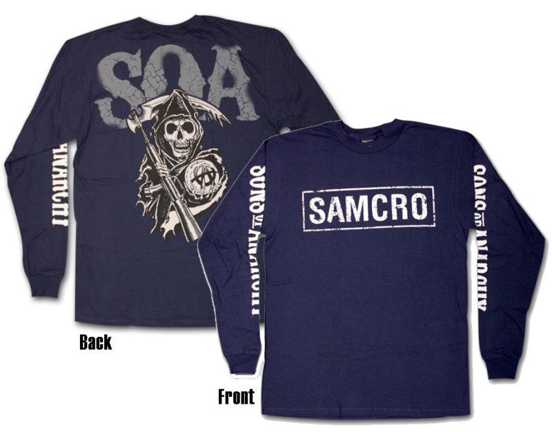 Sons of anarchy samcro cracked long sleave t-shirt  large blue soa mc lrg lg l