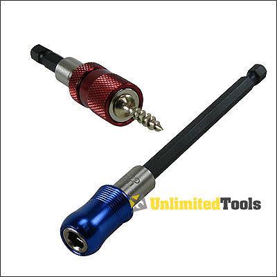 2 pcs power extension bit holder w/ magnetic tip tool adjustable depth stainless
