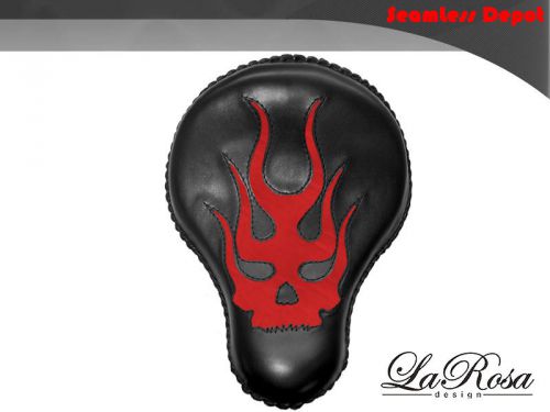 16&#034; la rosa black leather red skull inlay harley chopper bobber custom solo seat