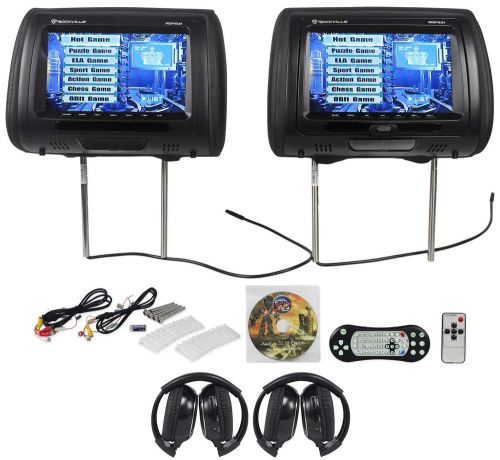 Rockville rdp931-bk 9” black car dvd/hdmi headrest monitors+2 wireless headsets