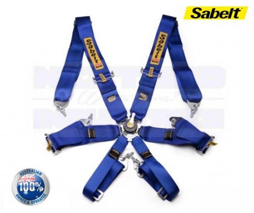 Sabelt 6 point pt camlock harness - blue 3&#034; snap on quick release; race safety