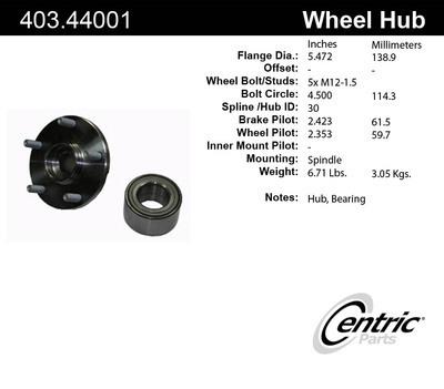 Centric 403.44001e front wheel bearing & hub assy