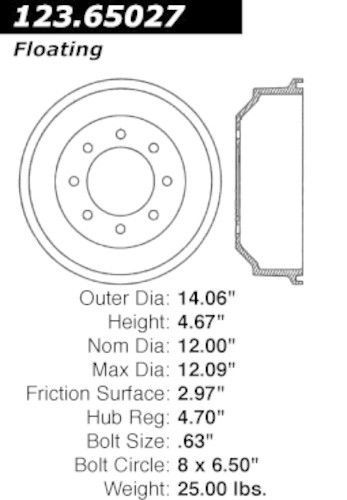 Brake drum-c-tek standard brake drum-preferred centric fits 86-96 ford f-250