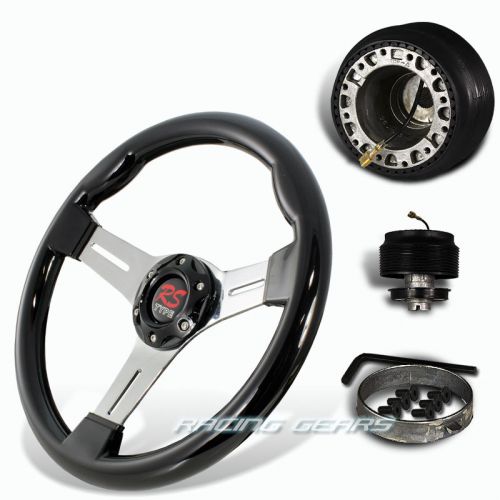 For honda acura 6 hole bolt black wood chrome spoke steering wheel + hub combo