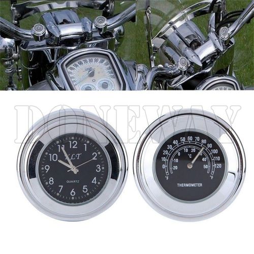 7/8&#034; 1&#034; universal motorcycle handlebar mount accurate dial clock &amp; thermometer