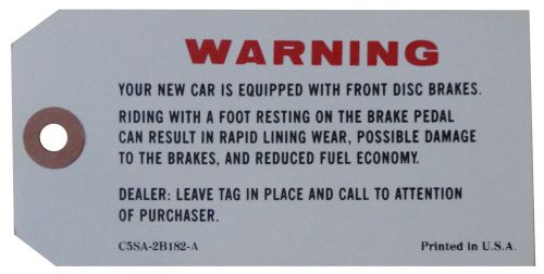 1965 lincoln disc brake warning tag