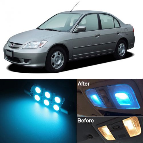 7pcs ice blue led lights interior package kit for 2001-2005 honda civic sedan md