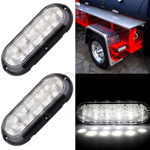 Pair 6&#034; clear/white 10led oval truck trailer stop turn backup tail light surface