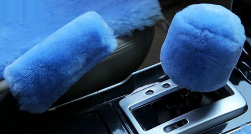 Universal wool auto car woollen hand brake cover+gear shift stick cover blue
