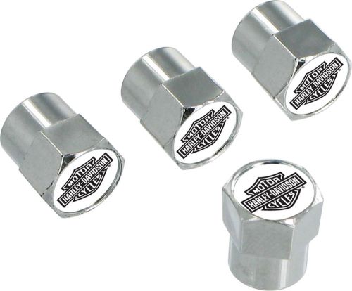Harley-davidson black and white bar &amp; shield valve stem caps - (set of 5)