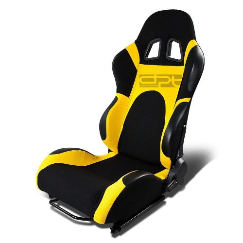 2x black/yellow reclinable sports racing seats+universal slider driver left side