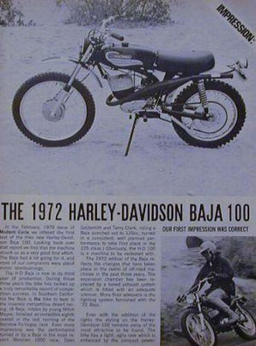 1972 harley-davidson baja 100 motorcycle impression