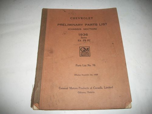 1936 chevrolet  master+standard 6 series fa fb fc early issue parts catalog
