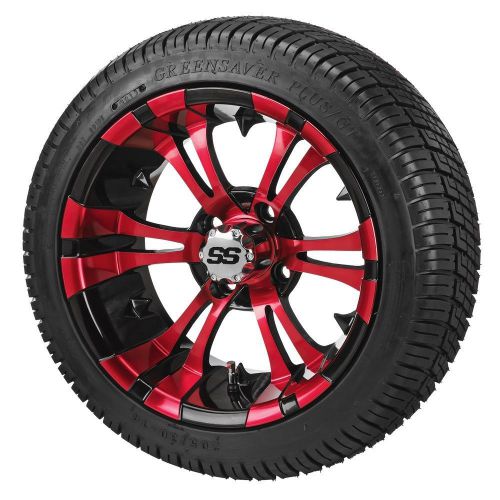 14&#034; vampire red black 205/30-14 golf cart rims tires ezgo club car yamaha