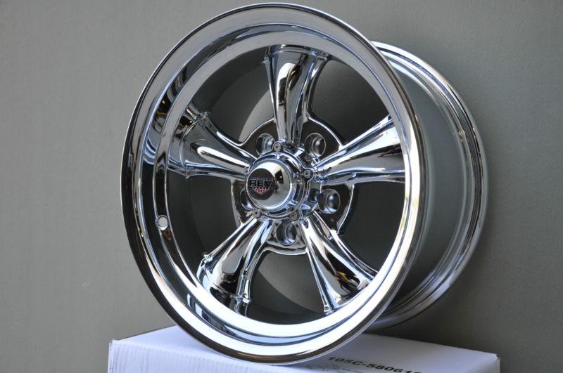 17" chrome rev classic 105 wheels 5x4.5 ford mustang staggered thunder mercury
