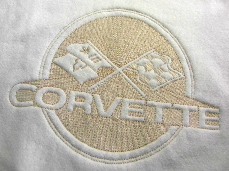 Womens corvette crewneck sweatshirt / l / stitched logo / ivory w/ tan / good