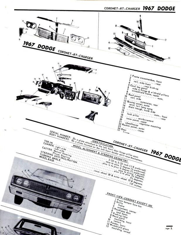 1967 dodge charger coronet 440 500 rt 67 body parts list frame crash sheet m